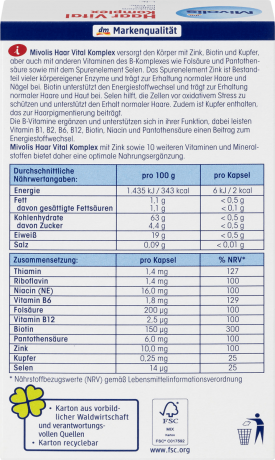 Mivolis Haar Vital Komplex Kapseln  Витаминный комплекс для волос, 60 шт