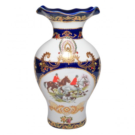 Lady Ashley, Леди Эшли Ваза фарфоровая "Гонка на лошадях" в японском стиле с позолотой, 30см, Германия 2000г.