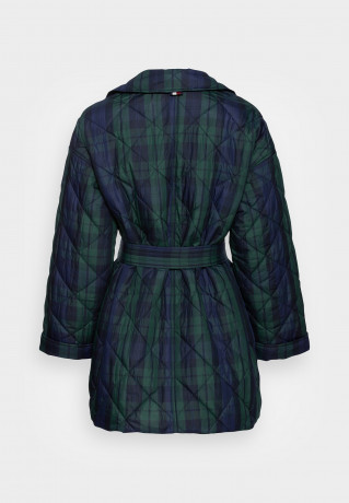 Tommy Hilfiger CHECK QUILTED PEACOAT Winter coat black watch ПАЛЬТО ИЗ СТЕГАНОЙ КЛЕТКИ Зимнее пальто черные часы