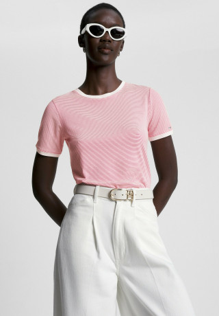 Tommy Hilfiger STRIPE Print T-shirt bright cerise pink ecru breton stp ПОЛОСКА Футболка с принтом ярко-вишнево-розовый светло-бежевый бретонский stp