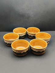 Креманки винтажные в желто-коричневых тонах, керамика, 6 штук, 8.5 х 4.5 см, Франция, 1970-80гг.