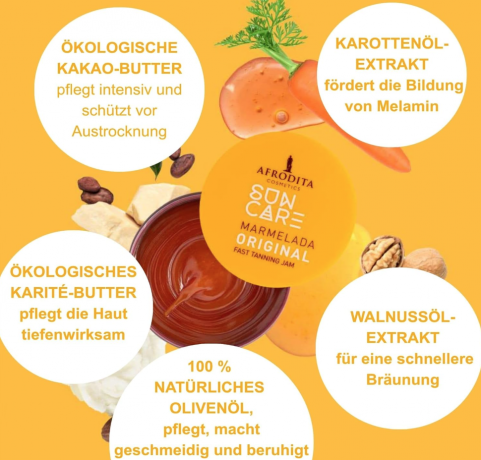 Afrodita Cosmetics Sun Care Marmelada Tanning Accelerator, Бальзам для быстрого и интенсивного загара, с 100% органическим кокосовым маслом, маслом карите и маслом какао, 200мл
