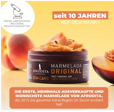 Afrodita Cosmetics Sun Care Marmelada Tanning Accelerator, Бальзам для быстрого и интенсивного загара, с 100% органическим кокосовым маслом, маслом карите и маслом какао, 200мл