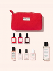 Manucurist Green Starter Kit, Набор для маникюра: лаки и уход, база, топ, сушка, Nail Prep, 3 цвета, подарочная красная сумочка