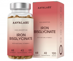 Aavalabs Iron High Dose + vitamin C, 120st, Железо бисглицинат с витамином C (Финляндия), 120шт, мягкое для желудка