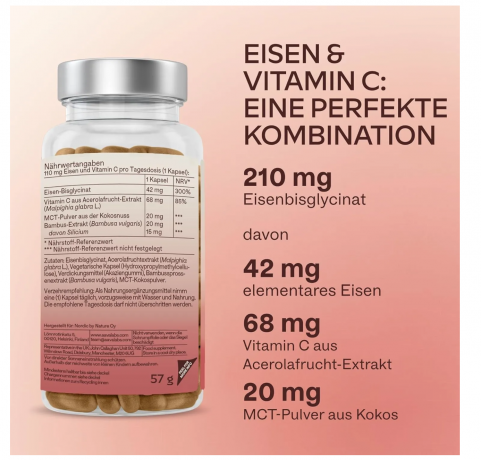 Aavalabs Iron High Dose + vitamin C, 120st, Железо бисглицинат с витамином C (Финляндия), 120шт, мягкое для желудка