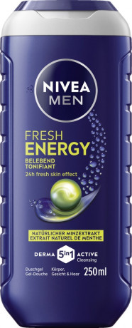 NIVEA MEN 5in1 Duschgel Fresh Energy, 250 ml, Нивеа Мужской гель для душа и волос 5 в 1, натуральная мята, бодрящий, 250 мл