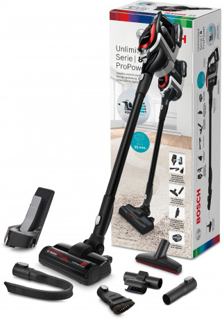 BOSCH BOSCH Akku-Stielstaubsauger Unlimited ProPower BSS81POW1, Serie 8, schwarz, beutellos, 18V Bosch Power for ALL, 5,0 Ah Akku, inkl. umfangreichem Zubehor  Беспроводной пылесос BOSCH Unlimited ProPower BSS81POW1, Series 8, черный, без мешка, Bosch Pow
