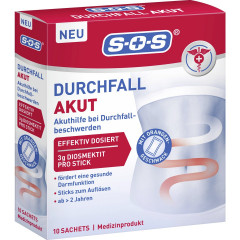 SOS Durchfall AKUT, 10 Stuck, SOS Средство от диареи, с диосмектитом, стики для разведения, апельсиновый вкус, от 2 лет, 10 шт.
