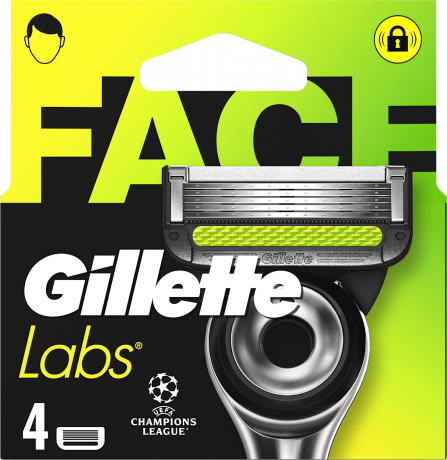 GILLETTE Rasierklingen, Labs Face, 4 St, Джилетт Сменные кассеты Labs Face для мужской бритвы, 4 шт.