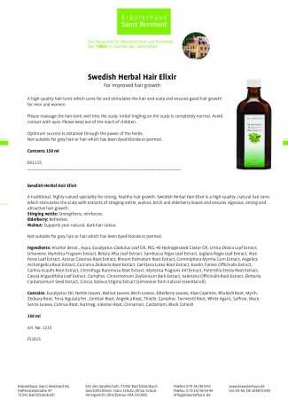 Krauterhaus Sanct Bernhardt Swedish Bitters Hair Tonic, 150 мл
