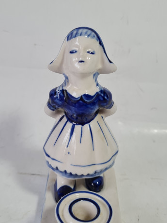 Подсвечник винтажный Elsava Holland с фигурой девочки, на одну свечу, фарфор, 12 х 9 см, Нидерланды, 1960-70гг.