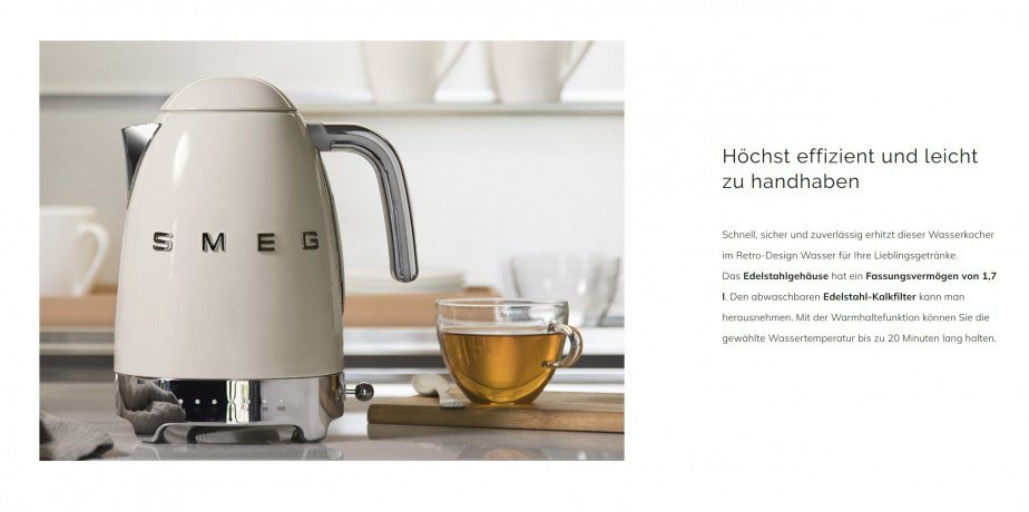 SMEG SMEG Wasserkocher SMEG Wasserkocher mit Temperatureinstellung 50-100°C Edelstahl Kocher, 2400,00 W, 360°Basis elektrischer Wasser Kocher mit Temperatureinstellung Metall  Чайник SMEG Чайник SMEG с регулировкой температуры 50-100°C Плита из нержавеюще