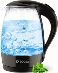 ecosa ecosa Wasserkocher EO-680, 1,7 l, 2200 W, Glaswasserkocher, Blaue LED-Beleuchtung, BPA-frei Чайник ecosa EO-680, 1,7 л, 2200 Вт, стеклянный чайник, синяя светодиодная подсветка, не содержит BPA