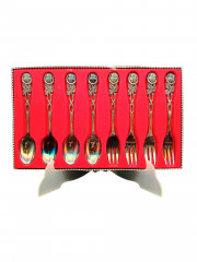 Набор столовый приборов &quot;Роза Хильдесхайма&quot;, в заводской коробке, посеребр., вилка - 4 шт., ложка - 4 шт., Германия, 1960-70гг.