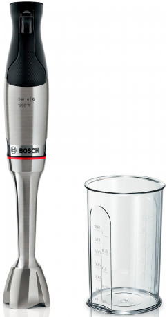 BOSCH BOSCH Stabmixer ErgoMaster Serie 6, MSM6M810, 1200 W, Edelstahl-Mixstab, Mix-/Messbecher, Edelstahl/schwarz Ручной блендер BOSCH ErgoMaster Series 6, MSM6M810, 1200 Вт, палочка для смешивания из нержавеющей стали, чашка для смешивания/мерный стакан
