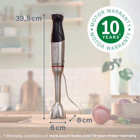 BOSCH BOSCH Stabmixer ErgoMaster Serie 6, MSM6M810, 1200 W, Edelstahl-Mixstab, Mix-/Messbecher, Edelstahl/schwarz Ручной блендер BOSCH ErgoMaster Series 6, MSM6M810, 1200 Вт, палочка для смешивания из нержавеющей стали, чашка для смешивания/мерный стакан
