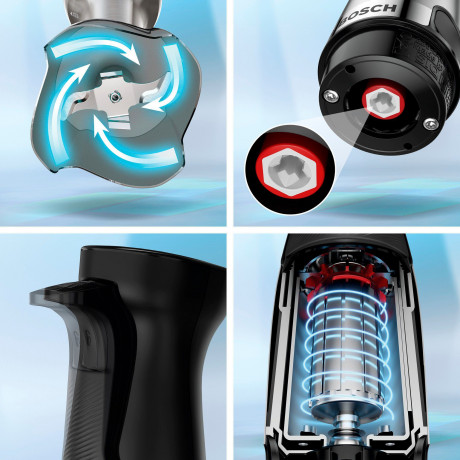 BOSCH BOSCH Stabmixer ErgoMaster Serie 6, MSM6M810, 1200 W, Edelstahl-Mixstab, Mix-/Messbecher, Edelstahl/schwarz Ручной блендер BOSCH ErgoMaster Series 6, MSM6M810, 1200 Вт, палочка для смешивания из нержавеющей стали, чашка для смешивания/мерный стакан