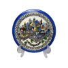 Armenian Keramik Декоративная керамическая тарелка "Иерусалим" с ярко синим ободком и узором по краю, 17 см, Армения, 1960-70гг.