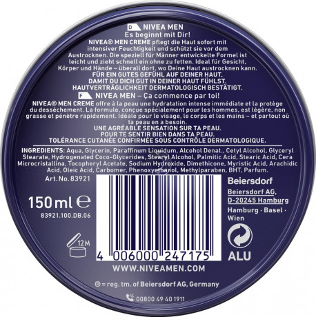 NIVEA MEN Creme Real Madrid Limited Edition, 150 ml, Нивеа Мужской крем для лица тела и рук, витамин E, быстрое впитывание, лимитированная серия, 150 мл