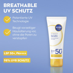 NIVEA SUN Breathable UV Gesicht Sensitiv LSF 50+, 40 ml, Нивеа Солнцезащитный крем для лица, SPF 50+, для чувствительной кожи, воздухопроницаемый, 40 мл