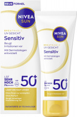 NIVEA SUN Breathable UV Gesicht Sensitiv LSF 50+, 40 ml, Нивеа Солнцезащитный крем для лица, SPF 50+, для чувствительной кожи, воздухопроницаемый, 40 мл