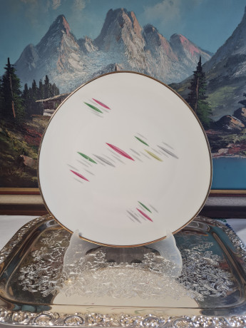 Тарелка сервировочная винтажная Winterling Roslau необычной формы с яркими мазками, фарфор, 29 см, Германия, 1960-70гг.