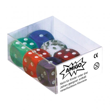 Amigo 6 Wurfel 16mm transparent 6 verschiedene Farben 6 кубиков 16мм прозрачные 6 разных цветов