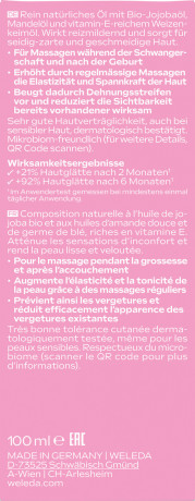 WELEDA MAMA Schwangerschafts-Pflegeoel, 100 ml, Масло для тела при беременности для эластичности кожи и профилактики растяжек, 100 мл
