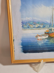 Картина винтажная &quot;Лодки у причала&quot;, дерев.рама под стеклом, 42 х 32 см, Германия, 1980-90гг.