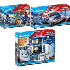 PLAYMOBIL PLAYMOBIL 3er Set: 6878 Polizei-Strassensperre + 6873 Polizei-Einsatzwagen + 6872 Polizei-Kommandozentrale mit Gefangnis Набор PLAYMOBIL из 3 предметов: 6878 полицейский блокпост + 6873 полицейская машина + 6872 полицейский командный пункт с тюр