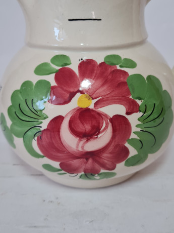 Кувшин винтажный Decorato Amano, керамика с ярким цветочным рисунком, ручная работа, 15,5 x 17,5 см, Италия, 1960-70гг.