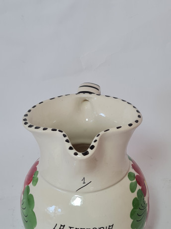 Кувшин винтажный Decorato Amano, керамика с ярким цветочным рисунком, ручная работа, 15,5 x 17,5 см, Италия, 1960-70гг.