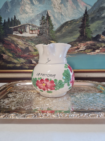 Кувшин винтажный Decorato Amano, керамика с ярким цветочным рисунком, ручная работа, 15,5 x 17,5 см, Италия, 1960-70гг.