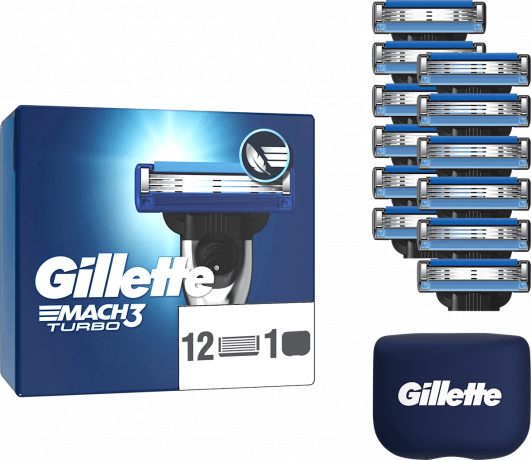 GILLETTE Rasierklingen, Mach3 Turbo, 12 St, Джилетт Сменные кассеты Mach3 Turbo для мужской бритвы, 12 шт.