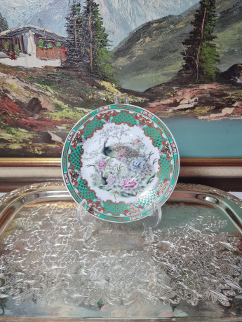 Тарелка декоративная винтажная Due с изображением павлина, фарфор, 15 см, Германия, 1960-70гг.