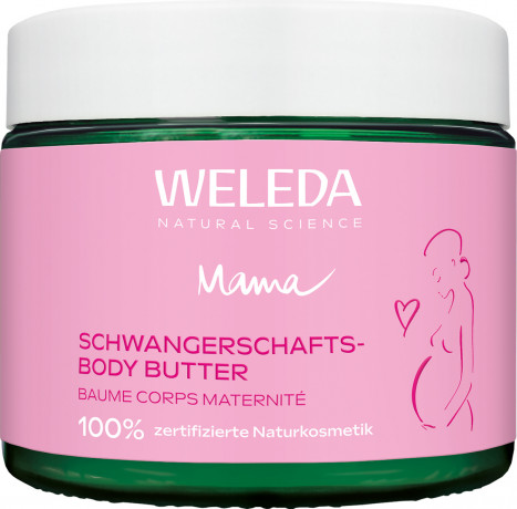 WELEDA MAMA Schwangerschafts-Body Butter, 150 ml, Крем-масло Mama для ухода за кожей тела во время беременности с центеллой, ши и какао, 150 мл
