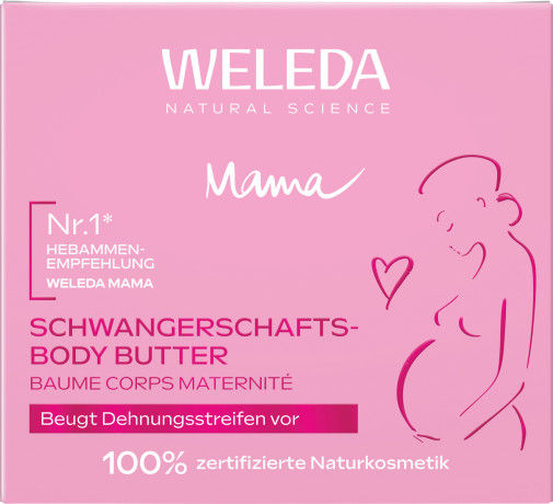 WELEDA MAMA Schwangerschafts-Body Butter, 150 ml, Крем-масло Mama для ухода за кожей тела во время беременности с центеллой, ши и какао, 150 мл