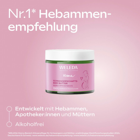 WELEDA MAMA Schwangerschafts-Body Butter, 150 ml, Крем-масло Mama для ухода за кожей тела во время беременности с центеллой, ши и какао, 150 мл