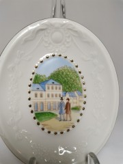 Pirken Hammer Gentlemen, Пиркен Хаммер Декоративная винтажная тарелка &quot;Встреча джентльменов&quot;, фактурный фарфор, 14см х 11см, Чехословакия 1950г.