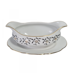 Соусник винтажный Freiberger Porzellan на подставке, сине-белые тона, фарфор, 21 см, Германия, 1960-70гг.