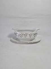 Соусник винтажный Freiberger Porzellan на подставке, сине-белые тона, фарфор, 21 см, Германия, 1960-70гг.