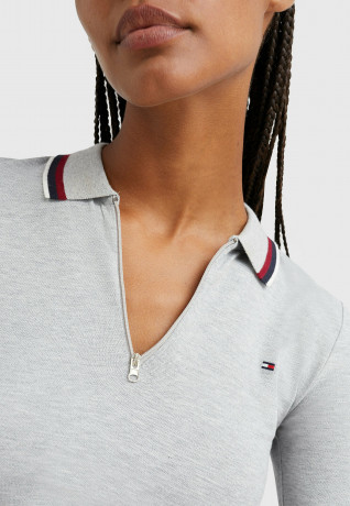 Tommy Hilfiger SLIM GLOBAL ZIP Polo shirt light grey htr SLIM GLOBAL ZIP Рубашка поло светло-серый