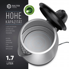 Balter Balter Wasserkocher WK-7, 1,7 Liter, Edelstahl, 2200 Watt, kabellos, Teekocher  Чайник Balter WK-7, 1,7 л, нержавеющая сталь, 2200 Вт, беспроводной, чайник