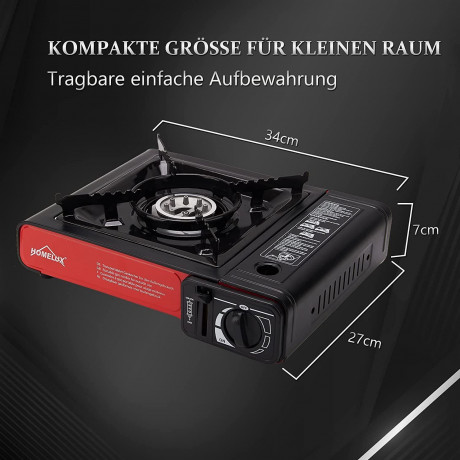 HOMELUX HOMELUX Gaskocher Campingkocher Grillplatte mit Piezozundung + 4 x Gaskartuschen, (Grillplatte Tischgrill Transportkoffer Gasbrenner Gasgrill, 5-St., Campingkocher Outdoor Camping Gas Kocher Herd)  Газовая плита HOMELUX Кемпинговая плита-гриль с п