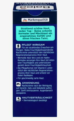 Balea (Балеа) Feuchtigkeitsspendende Nachtcreme Увлажняющий Ночной крем для лица , 50 мл