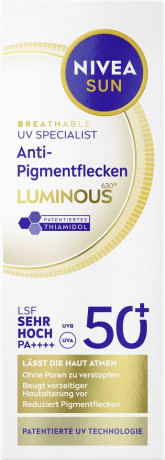 NIVEA SUN UV Gesicht Experte Anti-Pigmentflecken Sonnenschutz LSF 50+, 40 ml, Нивеа Солнцезащитный крем для лица, SPF 50+, Luminous630, против пигментных пятен, 40 мл