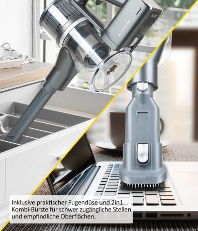 Genius Genius Akku-Stielstaubsauger INVICTUS X8 Akku Hand Staubsauger Set 12-tlg. Akkusauger, beutellos HEPA Filter, Kabellos 35 Min. Laufzeit LED Spot-Licht Беспроводной ручной пылесос Genius INVICTUS X8, набор из 12 предметов. Беспроводной пылесос, HEP