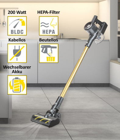 Genius Genius Akku-Stielstaubsauger INVICTUS X8 Akku Hand Staubsauger Deluxe Set 23tlg. mit Wischmopp, Beutellos HEPA Filter, Akkusauger Aufbewahrungs- und Ladestation Nassreinigung LED Licht Беспроводной ручной пылесос Genius INVICTUS X8, роскошный ручн