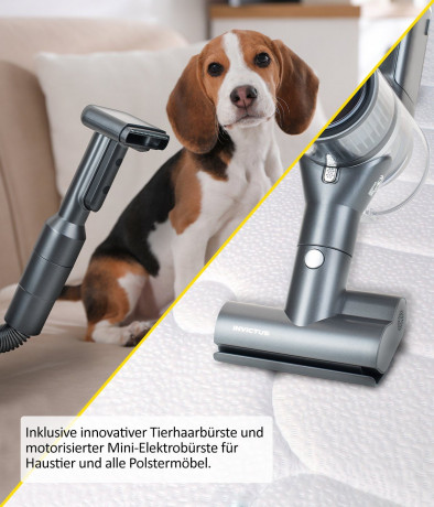 Genius Genius Akku-Stielstaubsauger INVICTUS X8 Akku Hand Staubsauger Deluxe Set 23tlg. mit Wischmopp, Beutellos HEPA Filter, Akkusauger Aufbewahrungs- und Ladestation Nassreinigung LED Licht Беспроводной ручной пылесос Genius INVICTUS X8, роскошный ручн